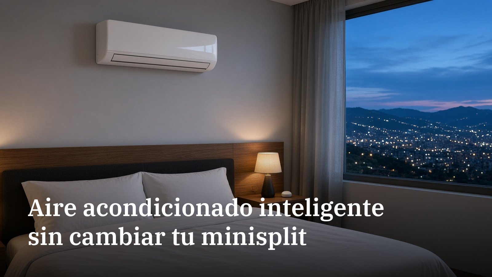 Minisplit en una habitación con un emisor infrarrojo y un termómetro discreto