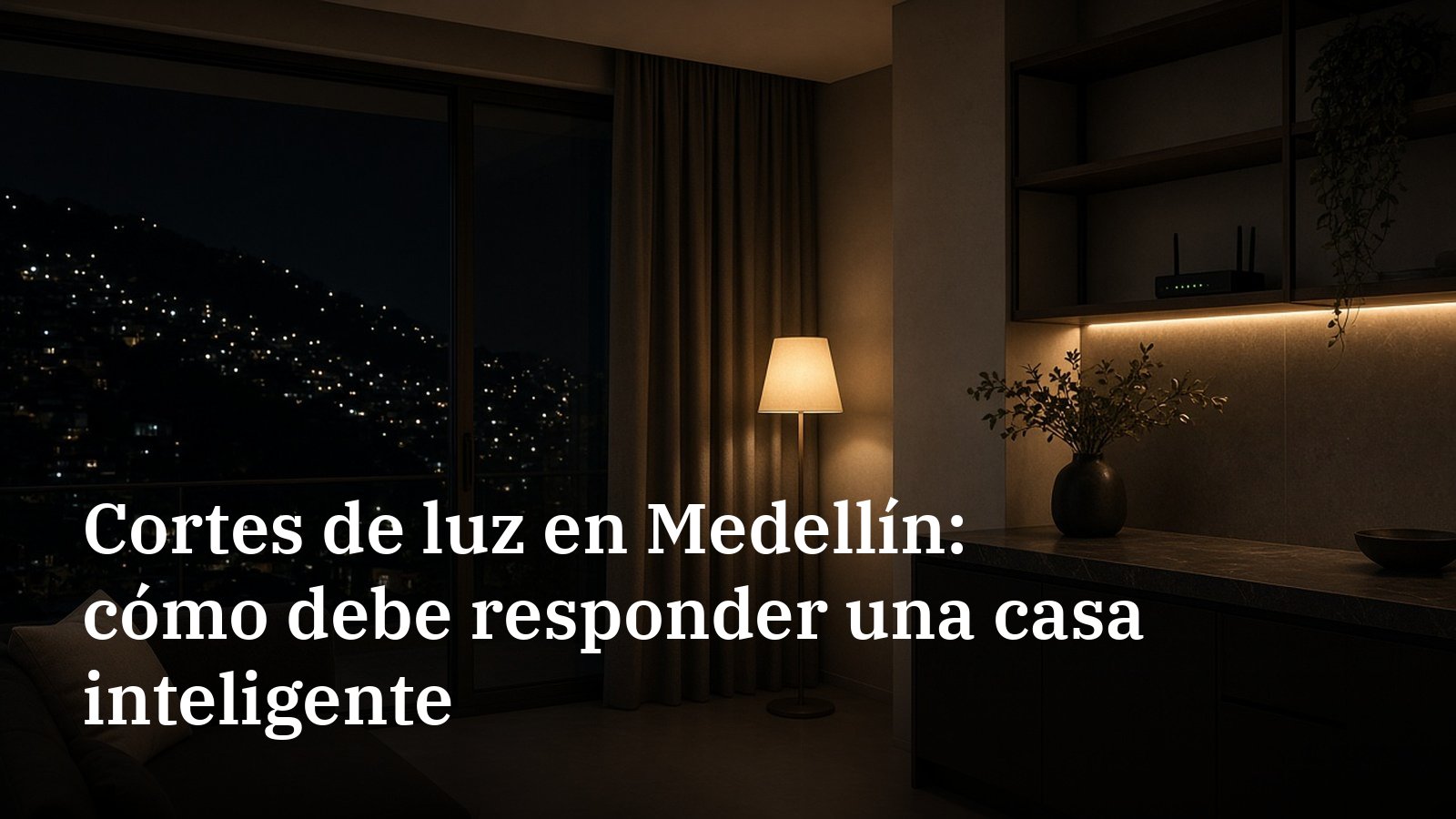 Apartamento en Medellín de noche durante un corte de luz con el router encendido